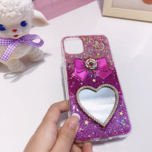 Handmade Sailor Moon Glitter Phone Case – Heart Mirror & Bow