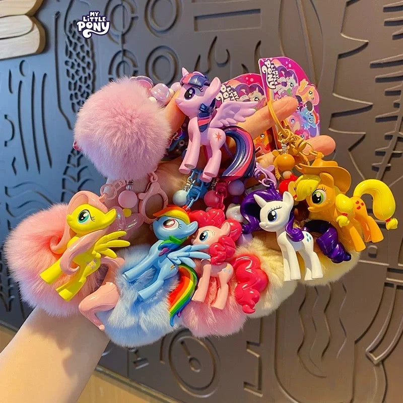 Cute My Little Pony Keychain with Furry Pom V Boutique Studio