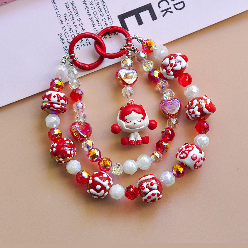 Hand Drawn Pearl Crystal Phone Lanyard