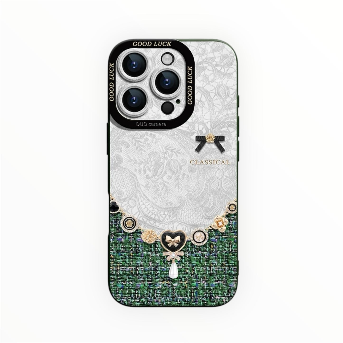 Elegant Lace Pearl Tweed Phone Case – Vintage French Style