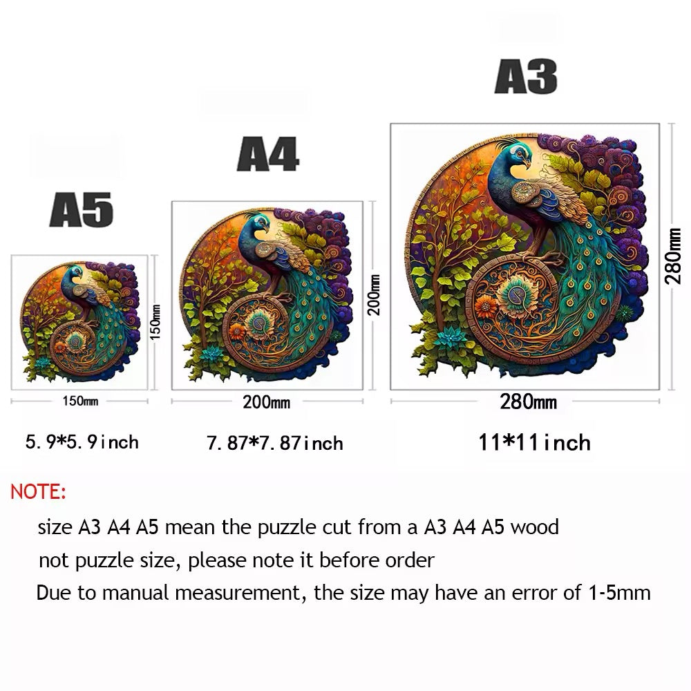 Peacock Wooden Puzzle - Unique Animal-Shaped Jigsaw, Fun Gift for Puzzle Lovers V Boutique Studio