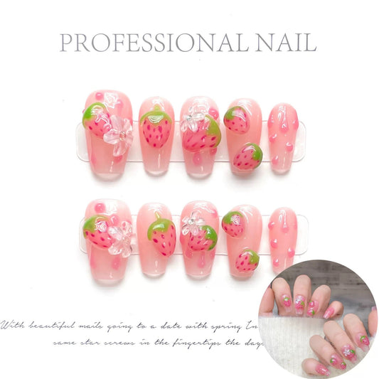 Strawberry Sweetheart Press-on Nails V Boutique Studio