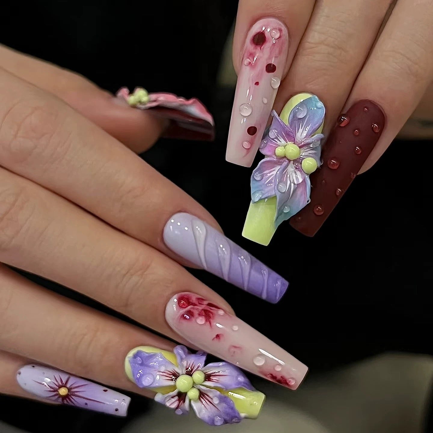 Luxury Handmade 3D Iridescent Flora Press-On Nails