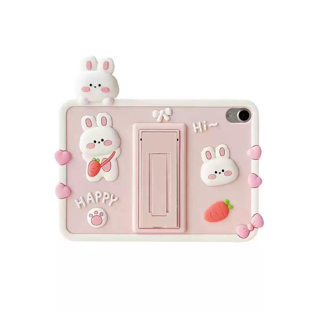 Kawaii Bunny iPad Case with Stand – Pink 3D Shockproof Cover