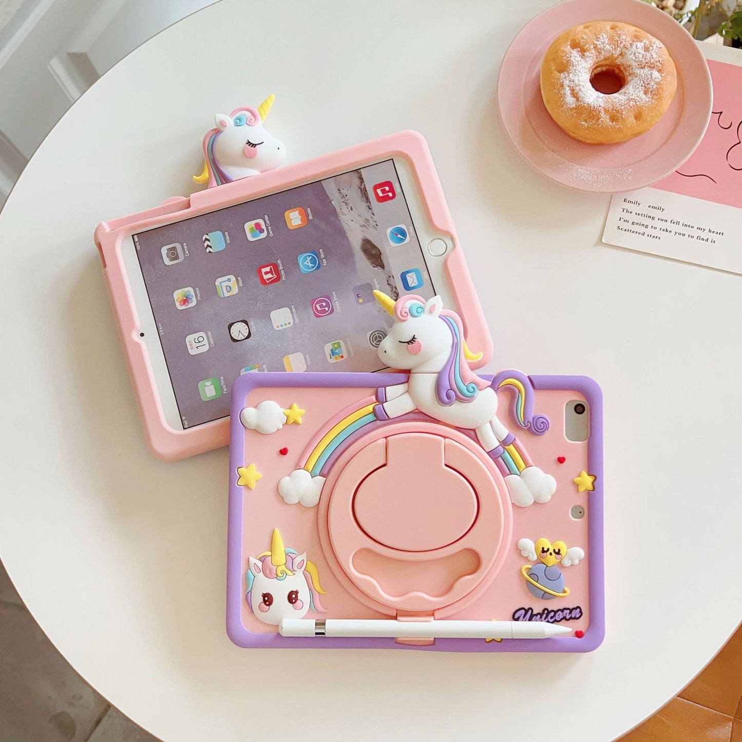 Cute Unicorn iPad Case with 360° Rotating Stand – Shockproof & Fun