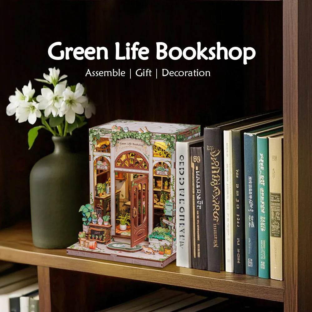 Green Life Bookshop – DIY Wooden Miniature Book Nook Kit
