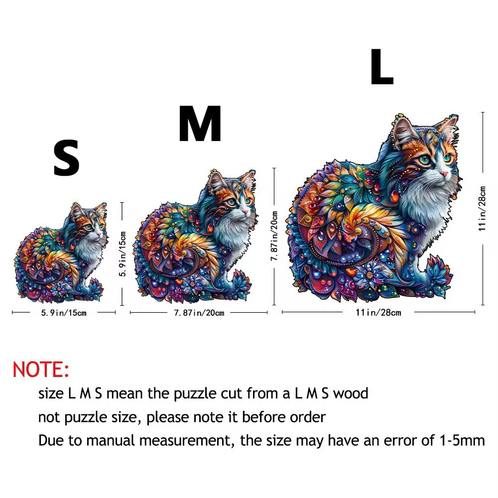Wooden Cat Puzzle – Unique Animal Jigsaw, Challenging Gift for Puzzle Lovers V Boutique Studio