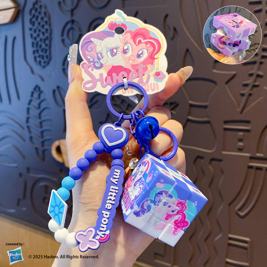 My Little Pony Keychain – Colorful Beaded Bracelet with Cube Charm
