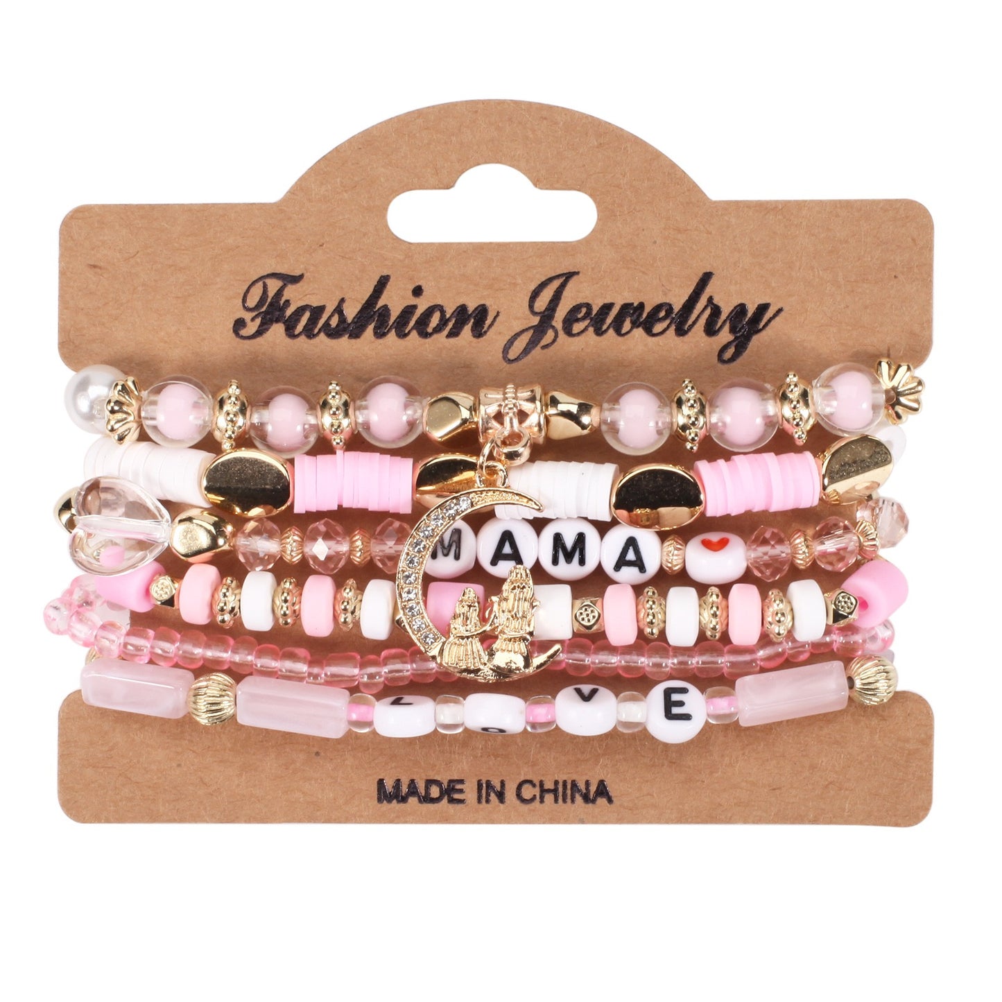 Mother’s Day Bracelet Stack – Pink & Gold Beaded Jewelry for Mom
