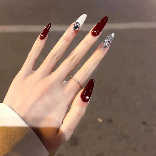 Dazzling Red Romance Press-on Nails V Boutique Studio