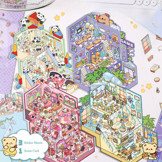 Kawaii Miniature Scene Stickers – 3D DIY for Scrapbooks & Journals