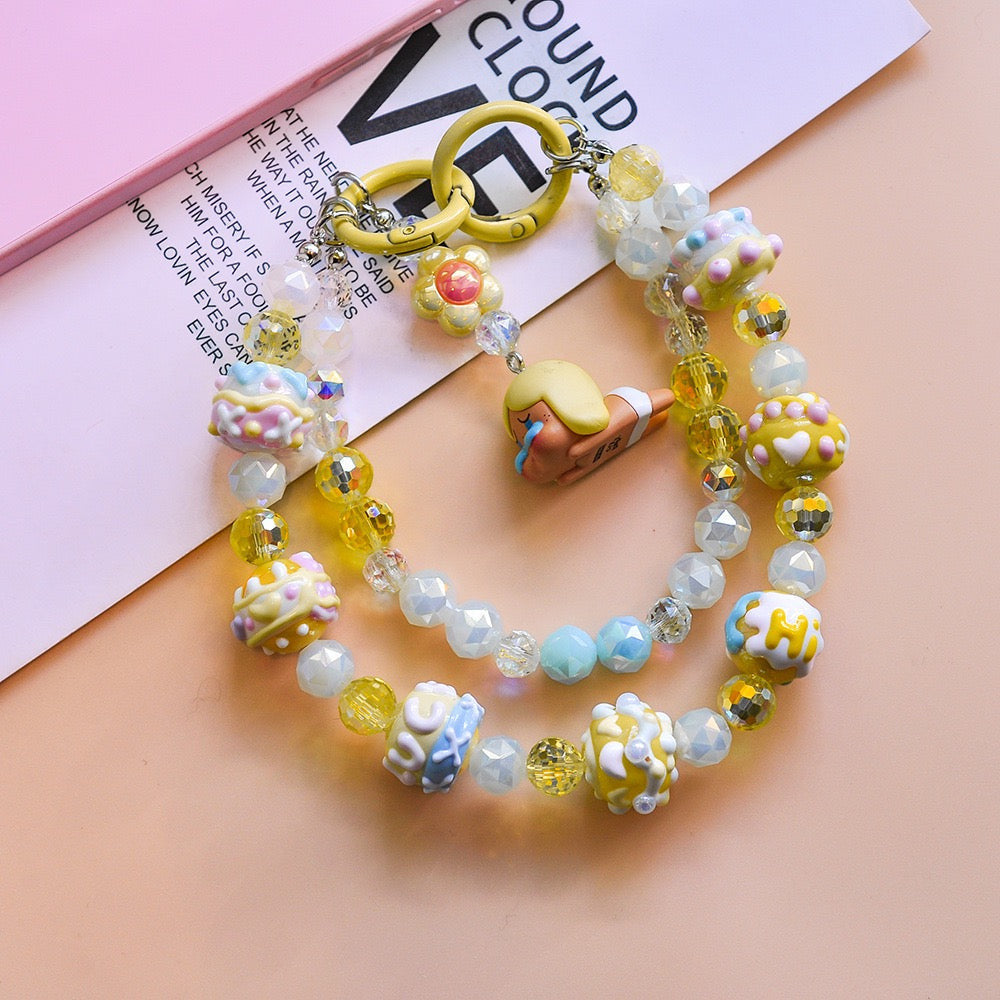 Hand Drawn Pearl Crystal Phone Lanyard V Boutique Studio-New