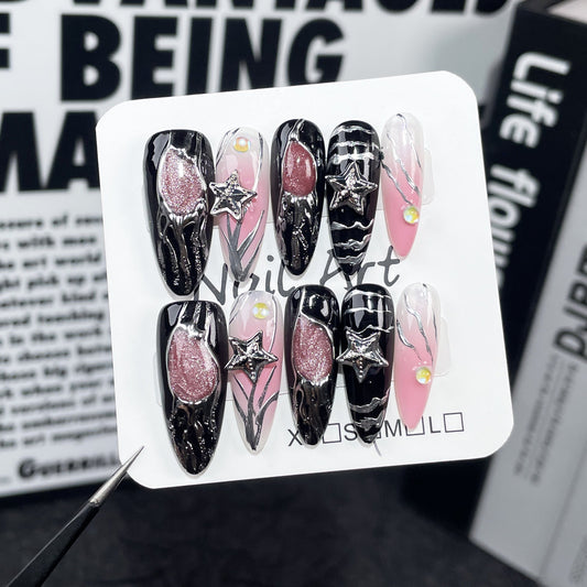 Black Pink Galaxy Press-on Nails V Boutique Studio