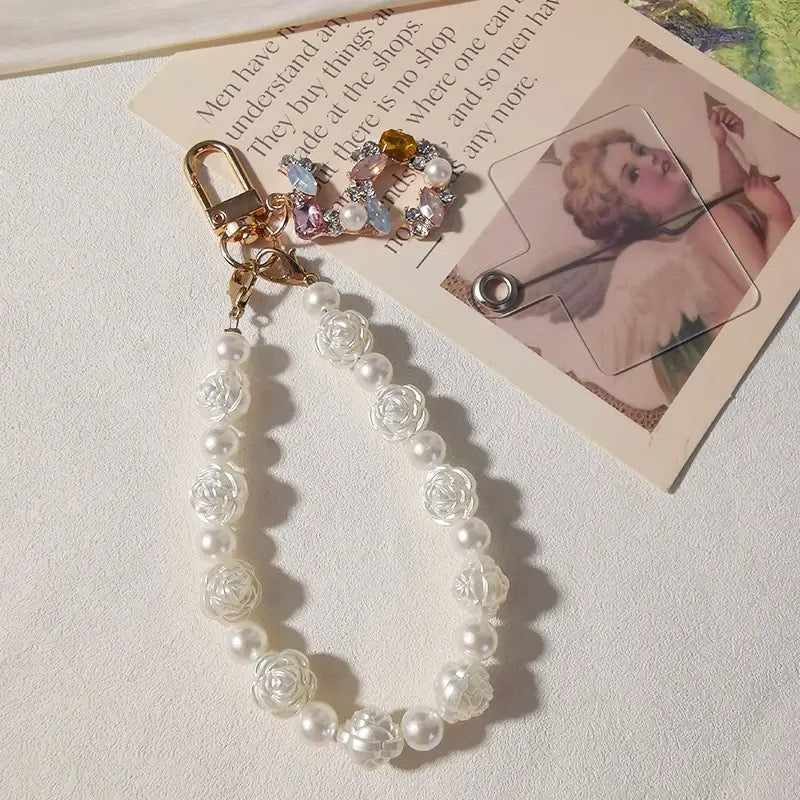 White Rose Pearl Phone Lanyard V Boutique Studio-New