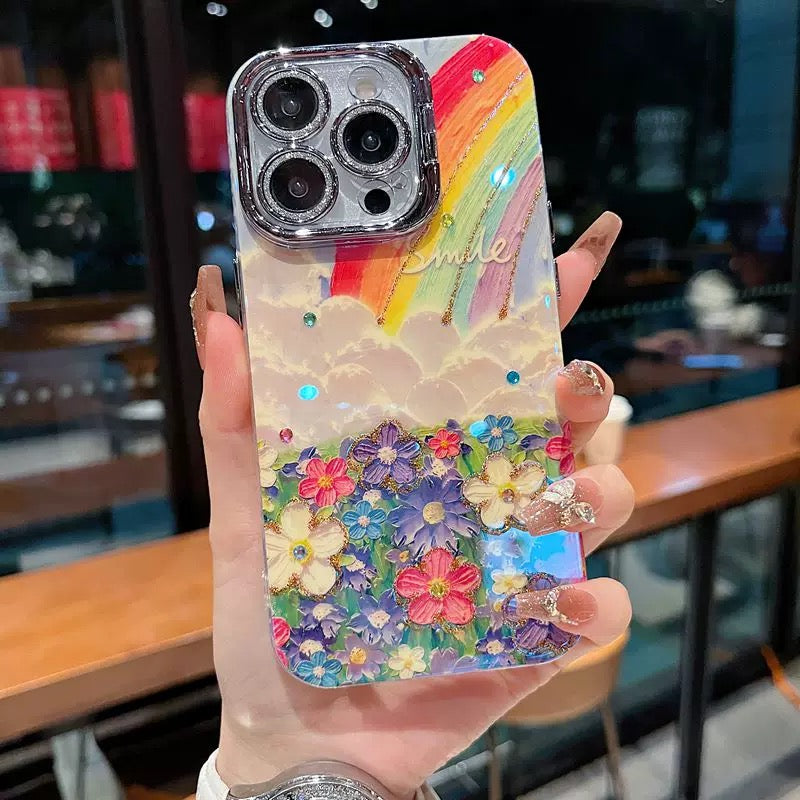 Rainbow Garden Phone Case – Glitter Floral Design
