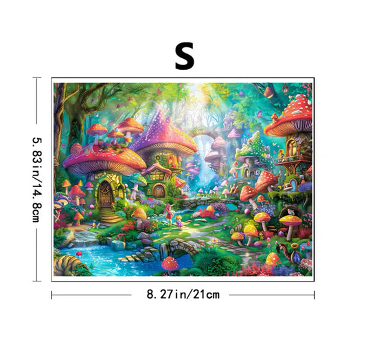 Fantasy Mushroom Village Wooden Puzzle - Enchanted Fairy Forest V Boutique Studio