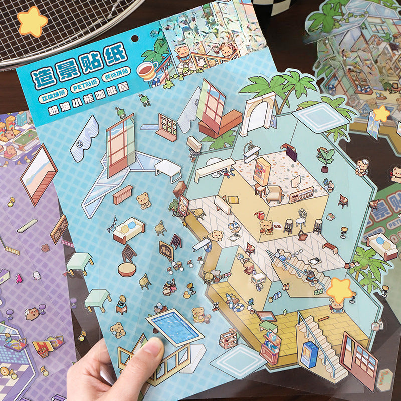 Kawaii Miniature Scene Stickers – 3D DIY for Scrapbooks & Journals