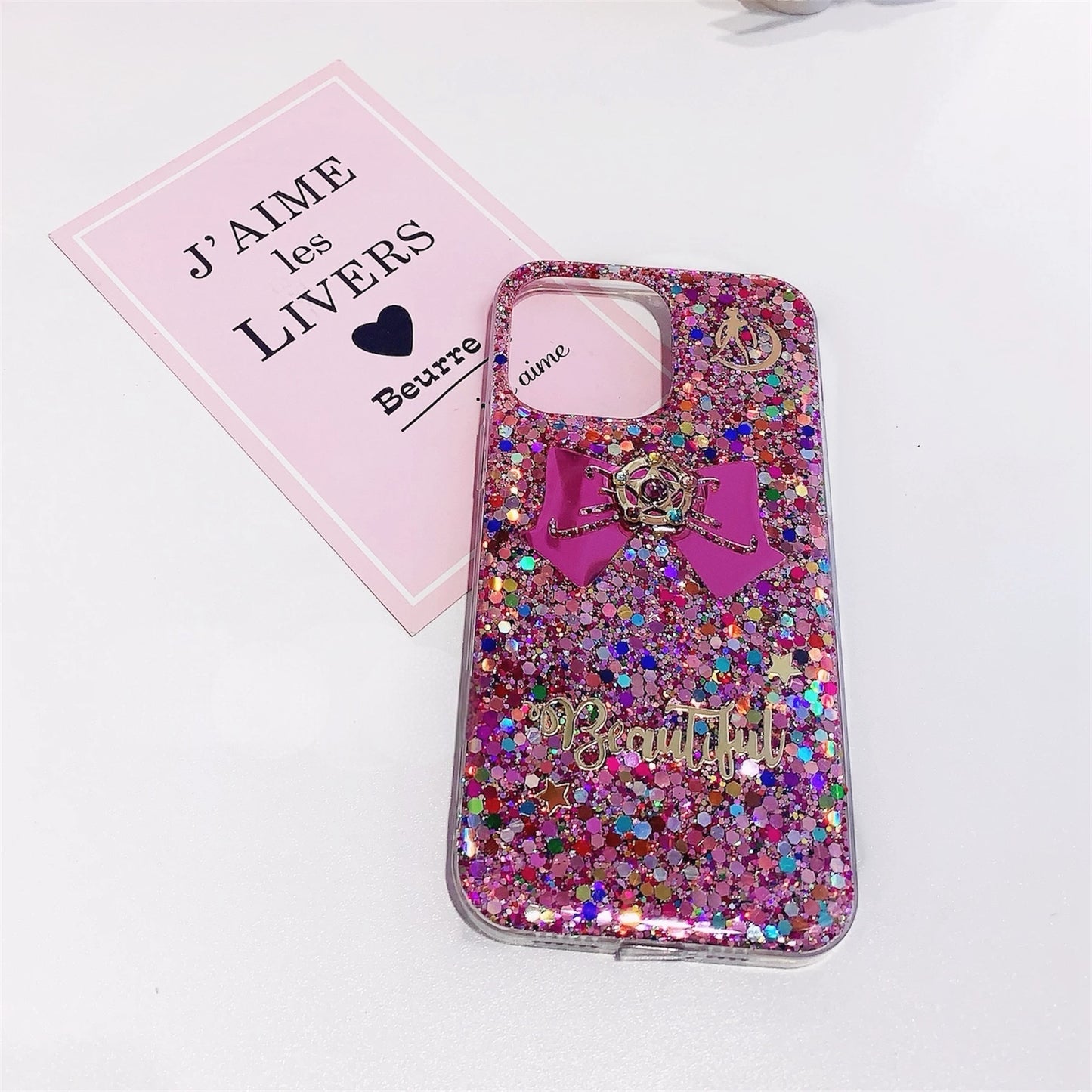 Handmade Sailor Moon Glitter Phone Case – Bow Charm & Sparkle Design