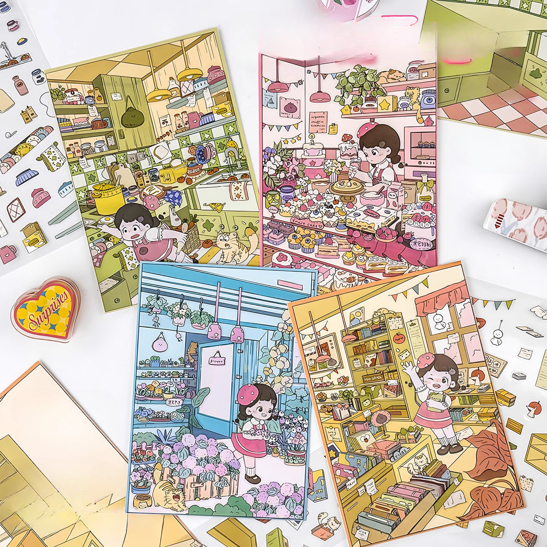 Adorable Room Scene Stickers – 3D Mini DIY for Journals & Scrapbooking