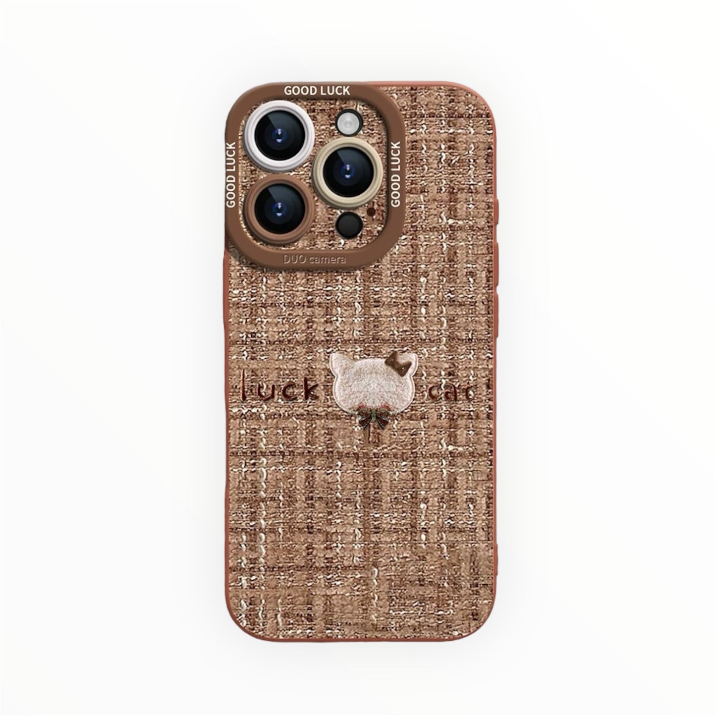 Lucky Cat iPhone Case – Liquid Silicone with Soft Tweed Look & 3D Detail