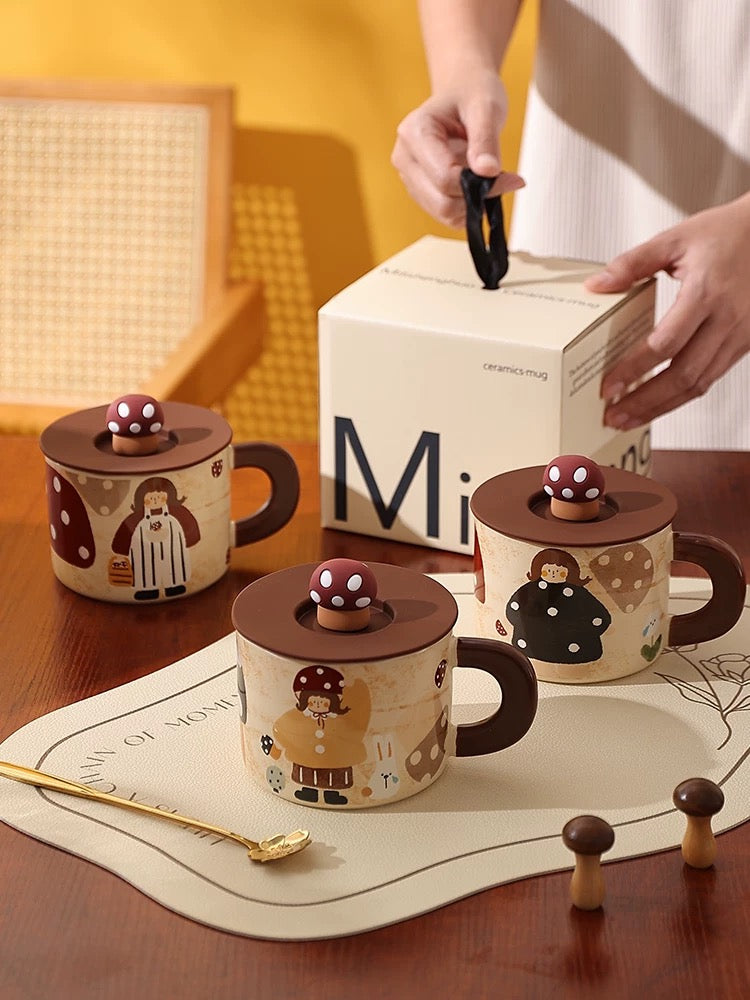 Retro Mushroom Girl Ceramic Mug
