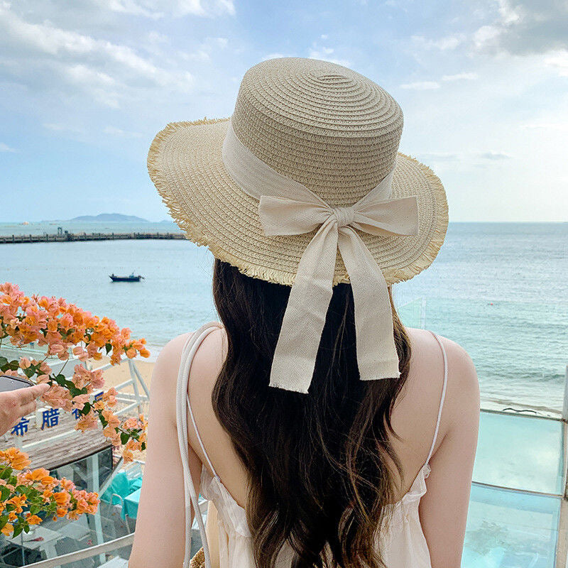 Women’s Straw Sun Hat with Bow – Wide Brim Summer Beach Hat, UV Protection