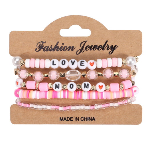 Mother’s Day Bracelet Stack – Pink & Gold Beaded Jewelry for Mom