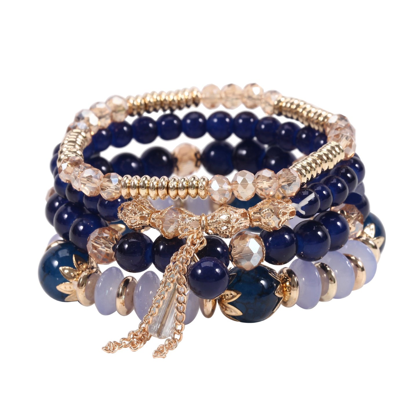 Elegant Crystal Beaded Bracelet Stack – Multi-Layer Fashion Jewelry