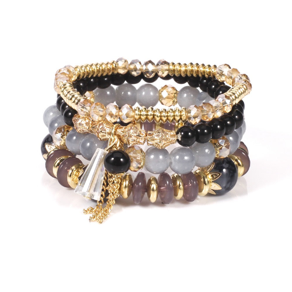 Elegant Crystal Beaded Bracelet Stack – Multi-Layer Fashion Jewelry