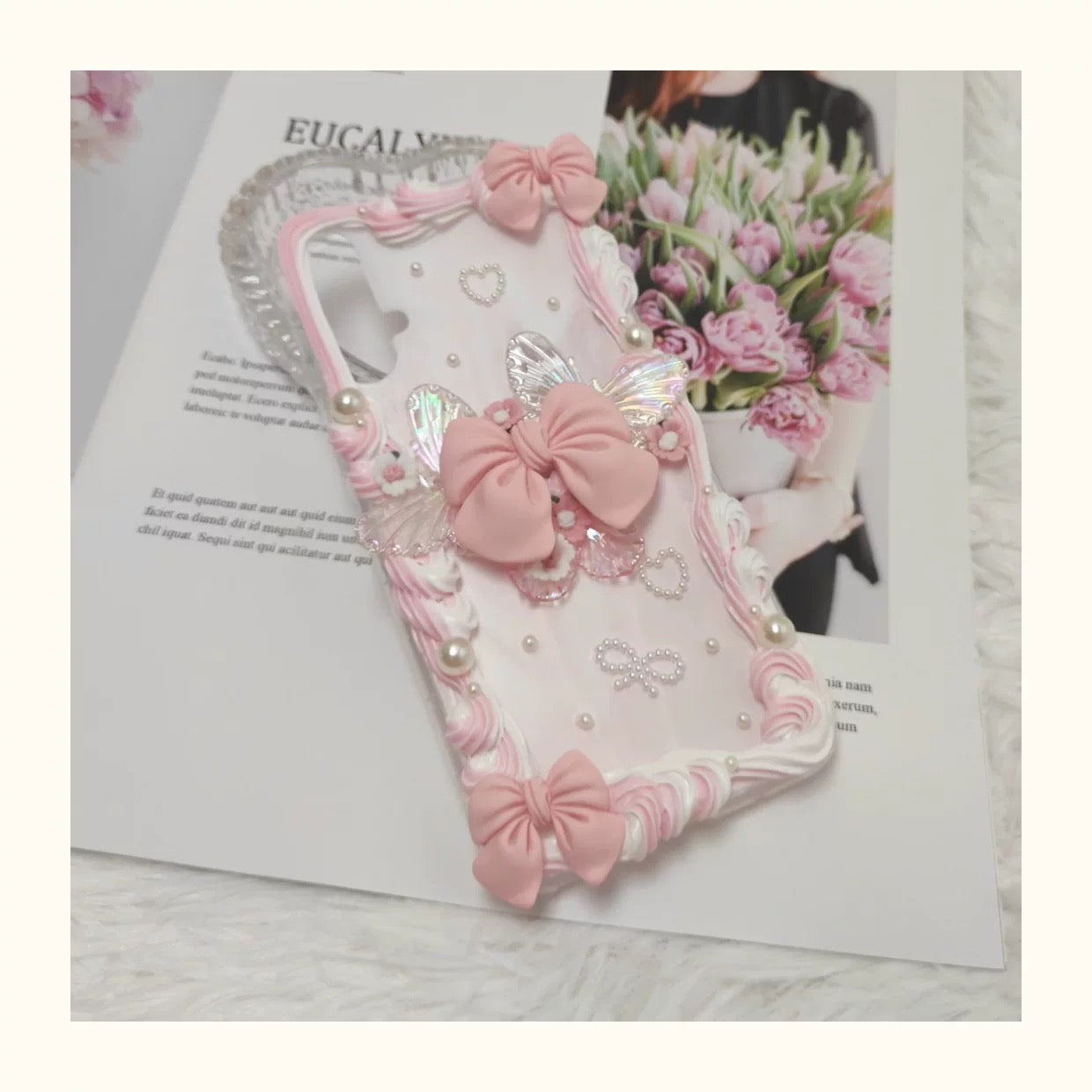 Handmade Butterfly Bow Phone Case – Dreamy Pastel Pink