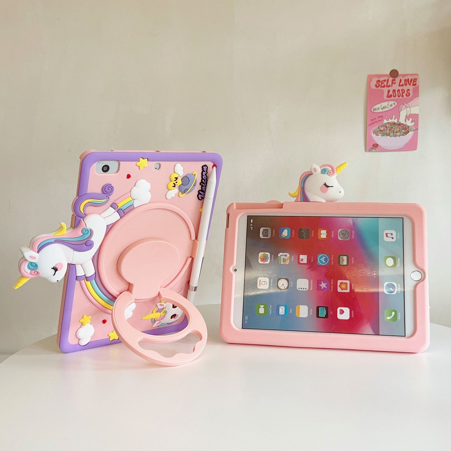 Cute Unicorn iPad Case with 360° Rotating Stand – Shockproof & Fun