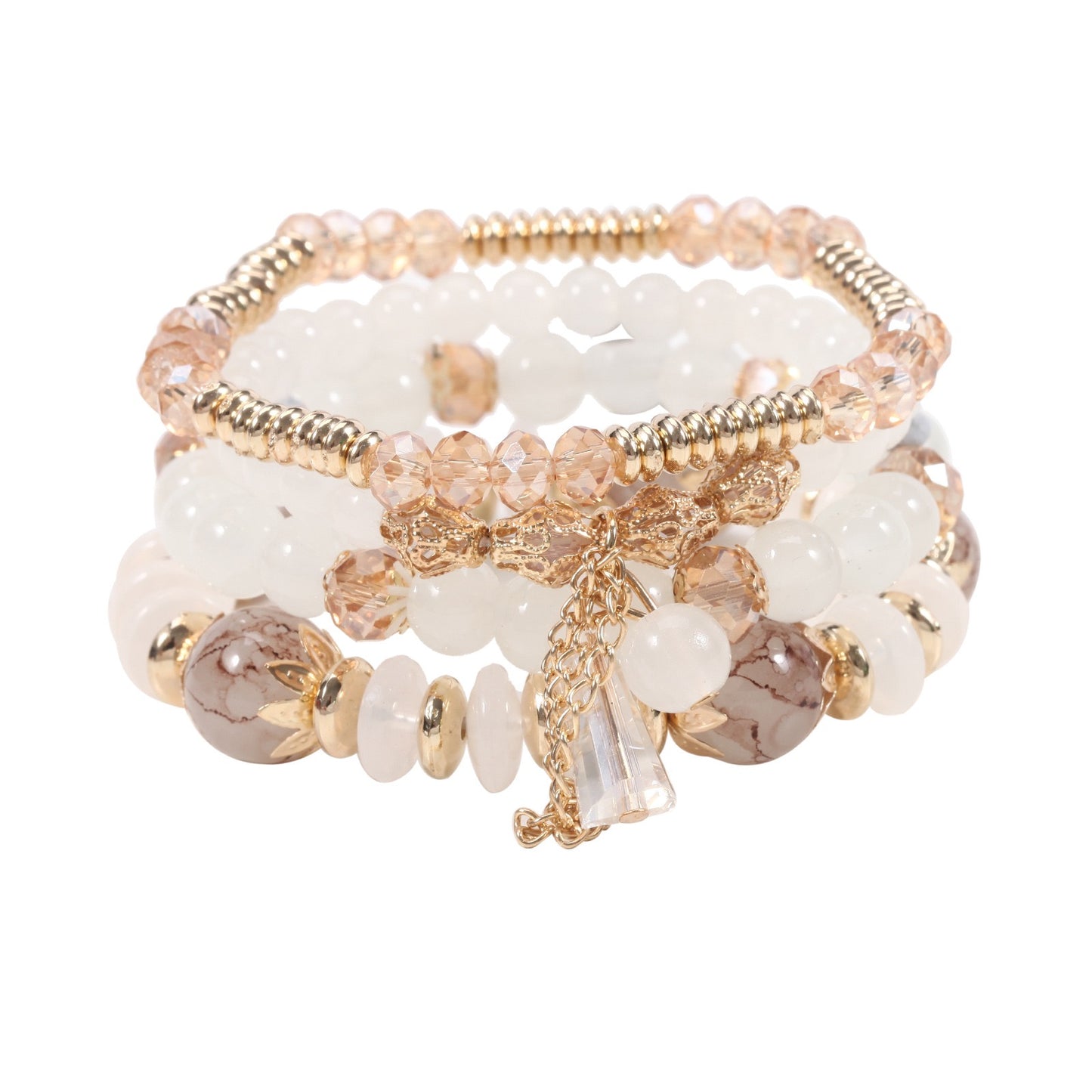 Elegant Crystal Beaded Bracelet Stack – Multi-Layer Fashion Jewelry