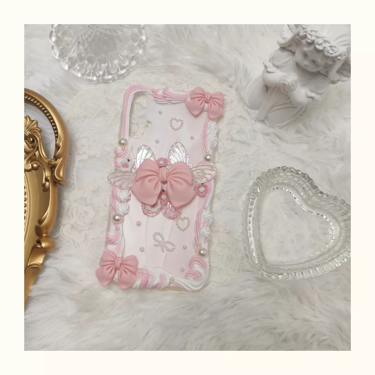 Handmade Butterfly Bow Phone Case – Dreamy Pastel Pink
