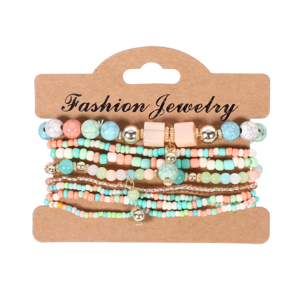 Beaded Bracelet Stack – Multi-Layer Colorful Jewelry for Women