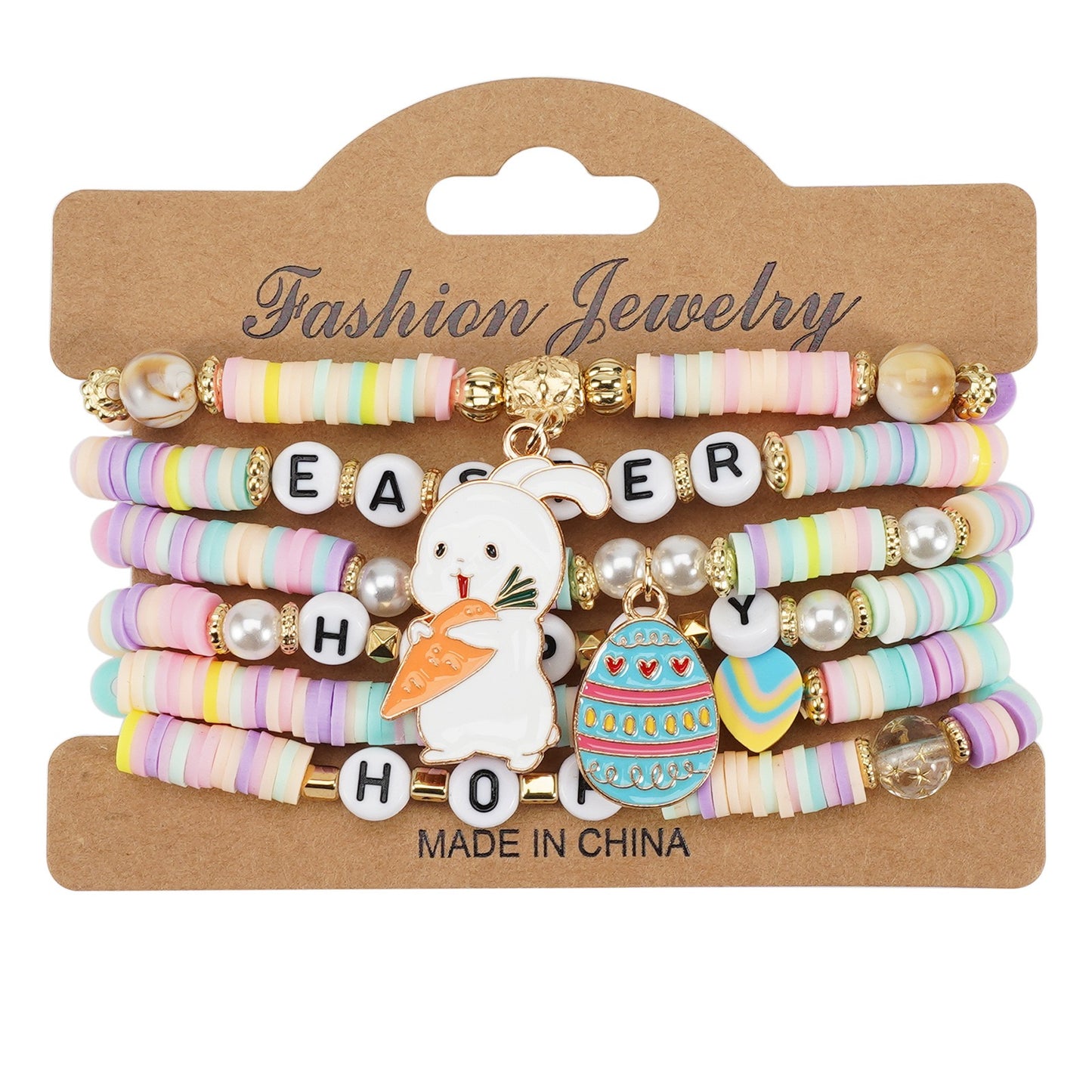 Easter Beaded Bracelet Stack – Colorful Holiday Jewelry with Bunny & Egg Charms