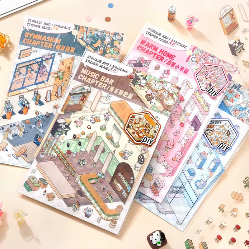 Mini World 3D Scene Stickers – DIY Room Kit for Journals & Crafts