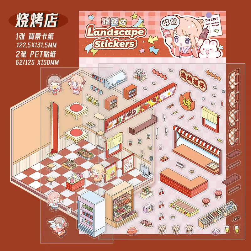Mini Shop Room Stickers – 3D DIY Kit for Crafts & Journals