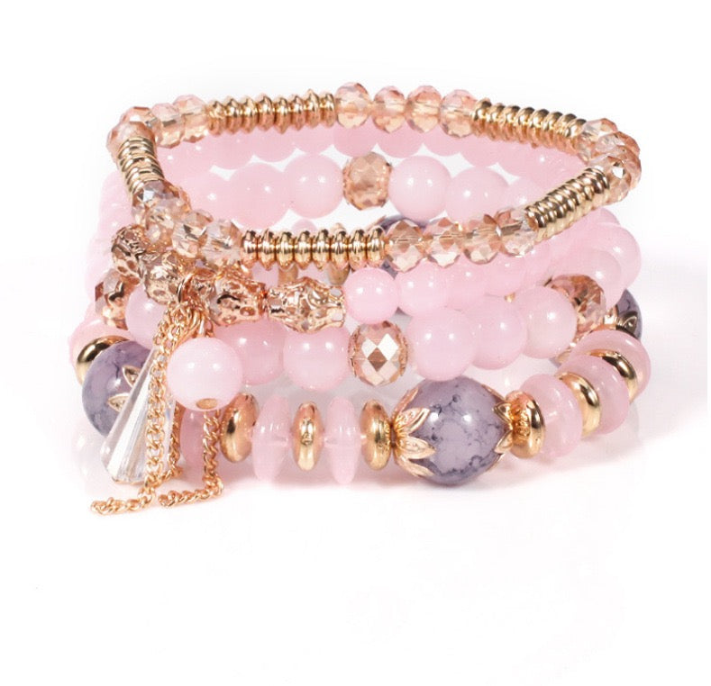 Elegant Crystal Beaded Bracelet Stack – Multi-Layer Fashion Jewelry
