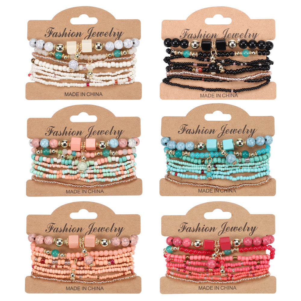 Beaded Bracelet Stack – Multi-Layer Colorful Jewelry for Women