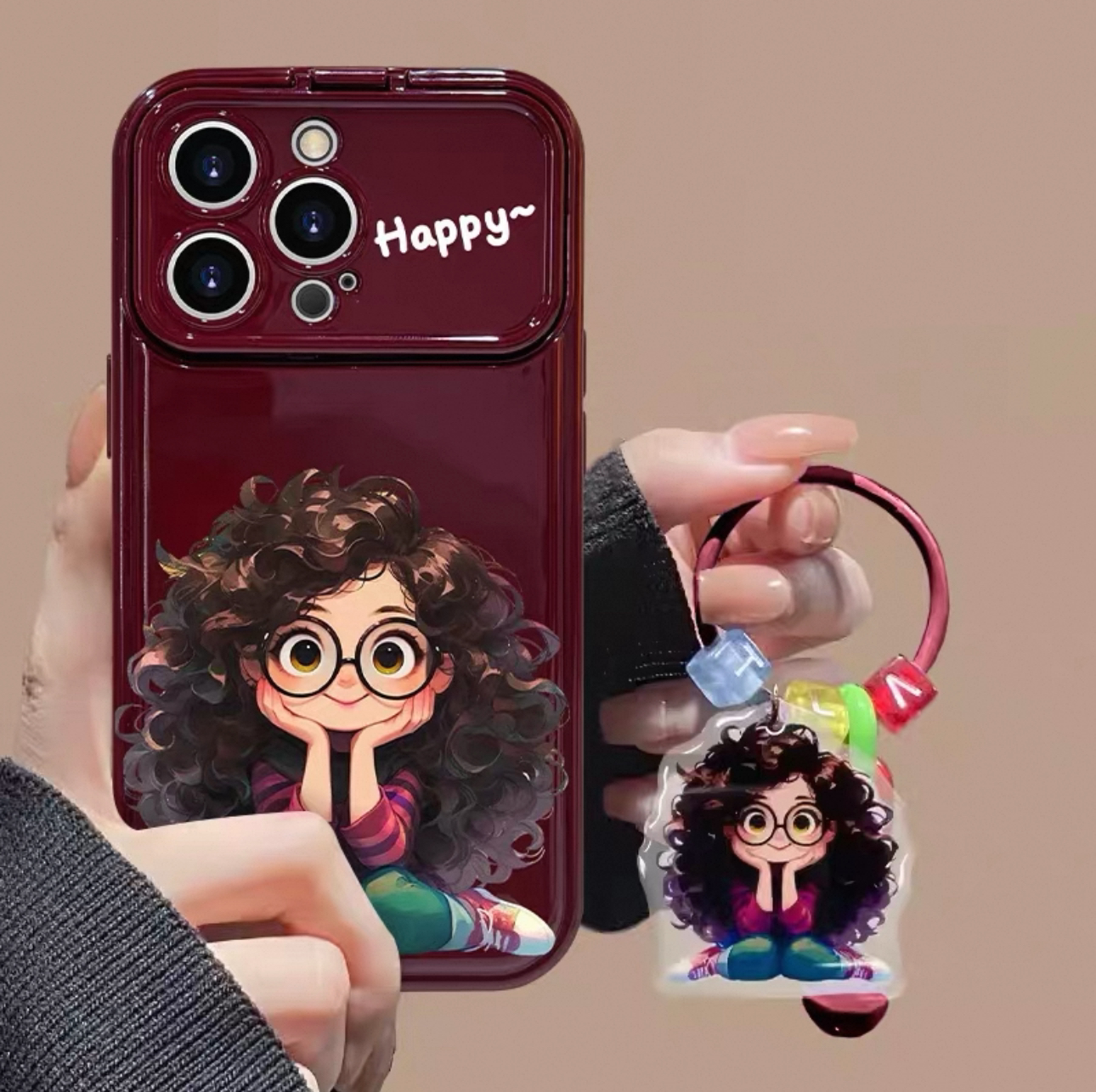 Happy Curly Hair Girl Phone Case – Multiple Colors