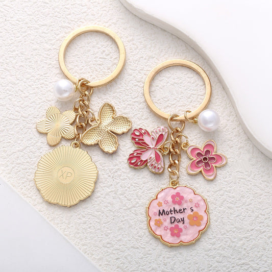 Mother’s Day Floral Keychain – Butterfly & Pearl Charm Gift V Boutique Studio