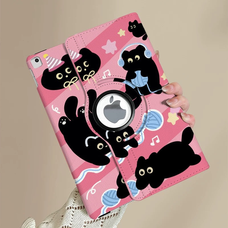 Adorable Black Cat Cartoon iPad Case V Boutique Studio
