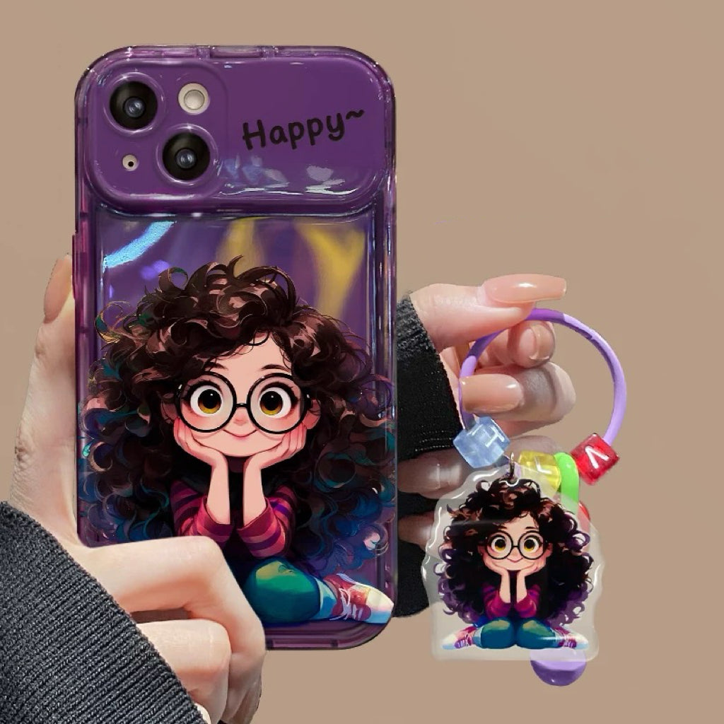 Happy Curly Hair Girl Phone Case – Multiple Colors