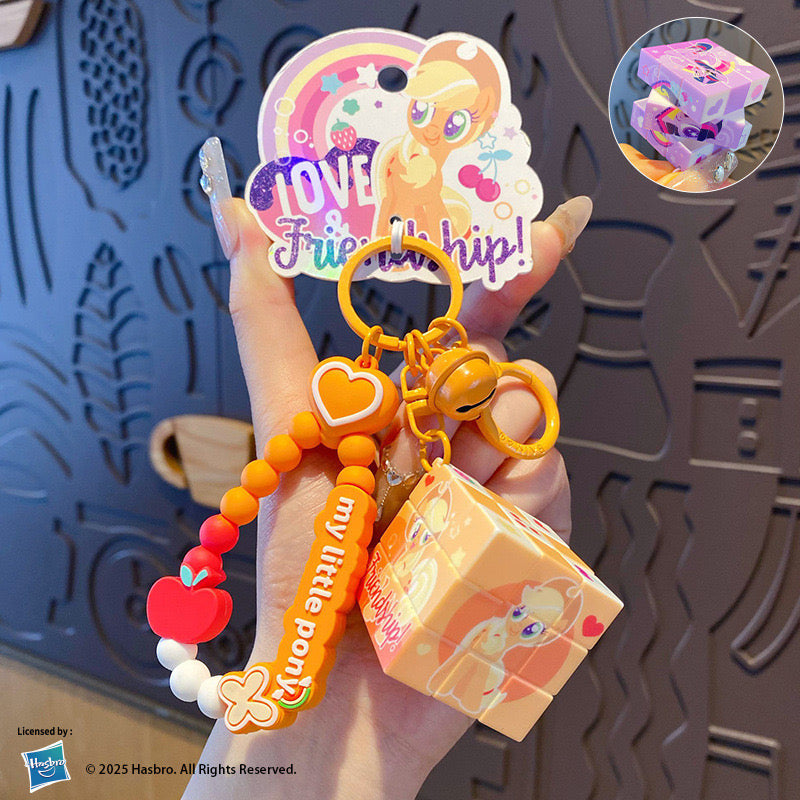 My Little Pony Keychain with Bracelet and Puzzle Cube | Cute Cartoon Bag Charm