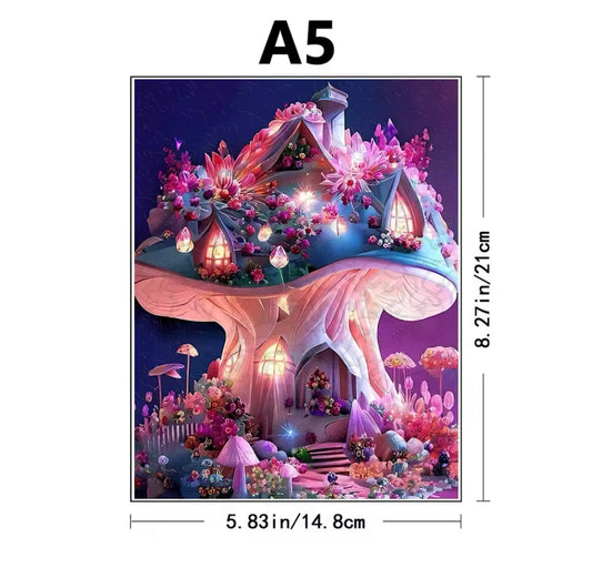 Mystical Mushroom Cottage Wooden Puzzle - Floral Fantasy Night, Perfect Gift V Boutique Studio