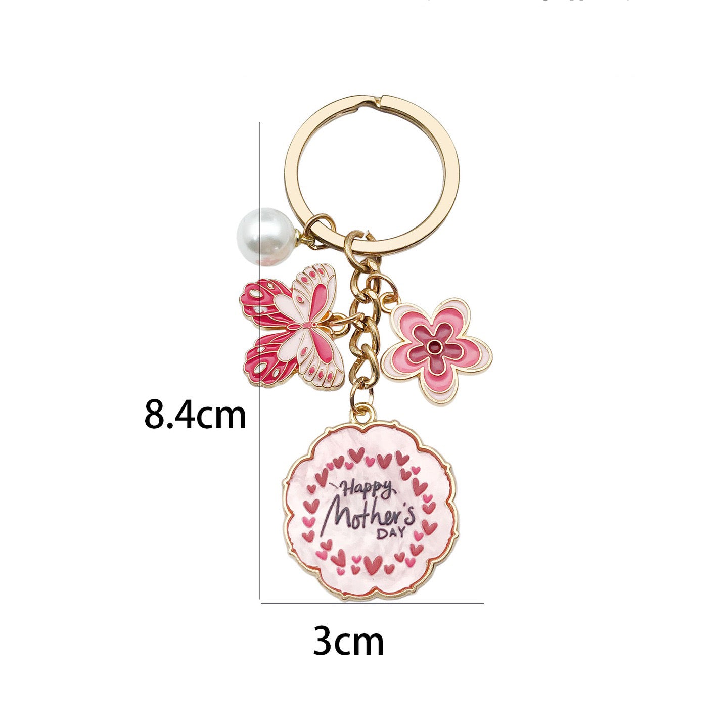 Mother’s Day Floral Keychain – Butterfly & Pearl Charm Gift