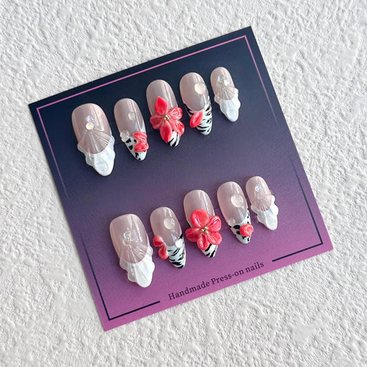 Floral Seashell Press-on Nails