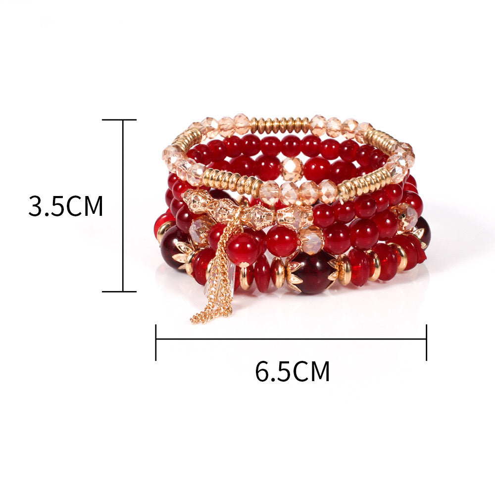 Elegant Crystal Beaded Bracelet Stack – Multi-Layer Fashion Jewelry