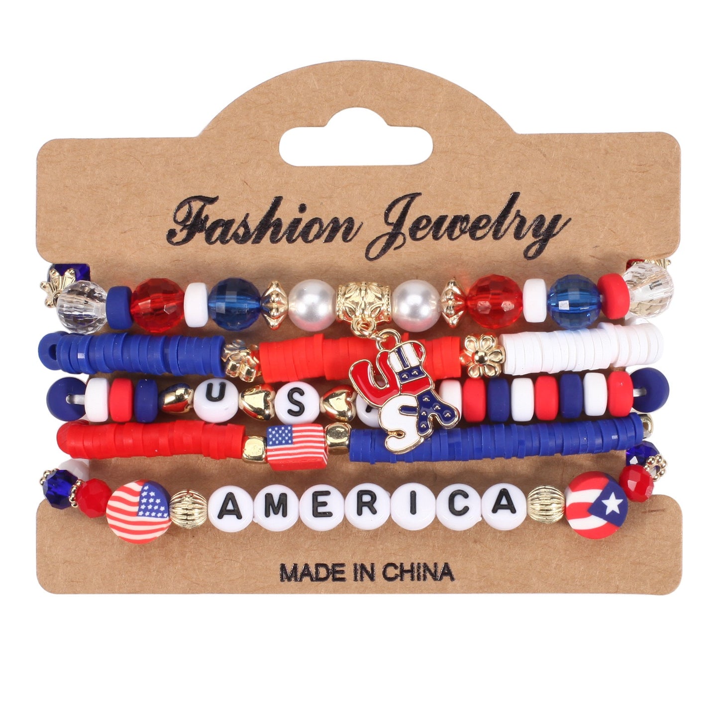 Patriotic Beaded Bracelet Stack – USA Red, White & Blue Jewelry
