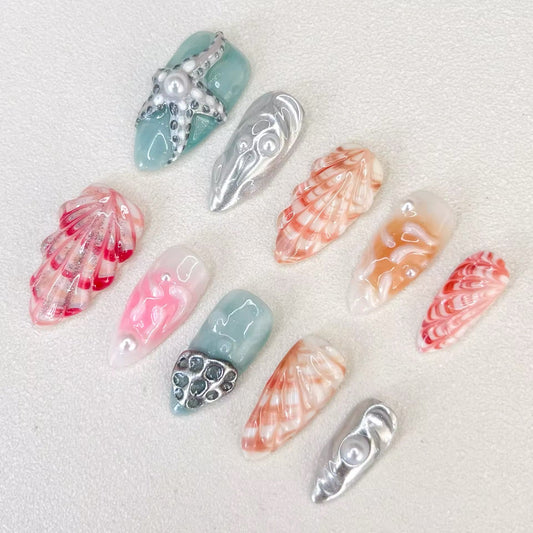 Ocean Dreams Seashell Press-On Nails V Boutique Studio